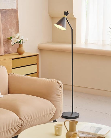 Globe Electric 61000059 62" Floor Lamp, Matte Black, Matte Brass Accents, On/Off Rotary Switch on Socket, Floor Lamp for Living Room, Floor Lamp for Bedroom, Home Office Accessories - LeafyLoom