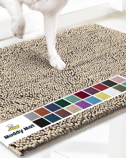 Muddy Mat® Shown on TV – Super Absorbent Microfiber Dog Door Mat for Muddy Paws, Non-Slip Washable Pet Rug, Quick Dry Chenille Entryway Carpet, Machine Washable Indoor Outdoor mat, Beige 30"x19" MuddyMat