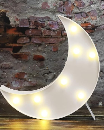 LED Moon Shaped Marquee Signs, Light Up Moon Night Lights Battery Operated Crescent Moon Lamp for Bedroom, Christmas, Birthday Party Decor-Moon(White) - LeafyLoom