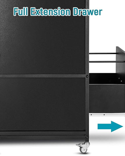 Lateral File Cabinet, 2 Drawer Mobile Filing Cabinet with Outlet, Open Storage Side Shelves, Locking Drawer Fits A4/Letter/Legal Size File Cabinets for Home Office, Black - LeafyLoom