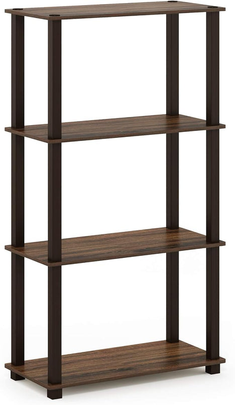 Furinno Turn-N-Tube 4-Tier Multipurpose Shelf Display Rack, Square Tube, Walnut/Brown - LeafyLoom