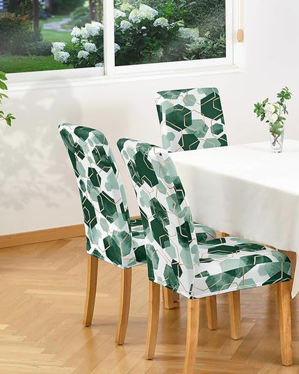 Gibelle Dining Room Chair Covers Set of 6, Soft Stretch Kitchen Chair Covers Slipcover Protector, Removable Washable Geometric Parson Chair Covers 6 Pack, Hunter Green Gibelle