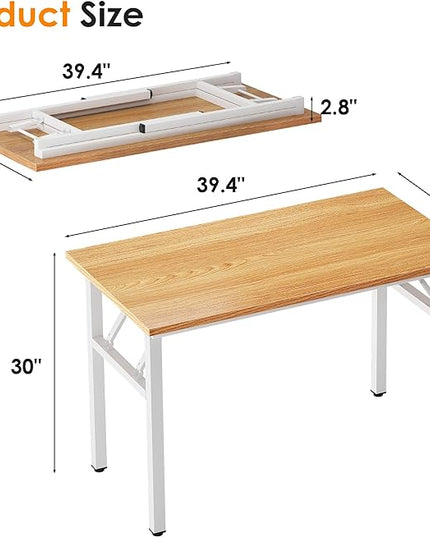 Need 39.4 inches Computer Desk for Small Space Small Folding Table Small Writing Desk Compact Desk Foldable Desk with BIFMA Certification, No Install Needed, Teak and White - LeafyLoom