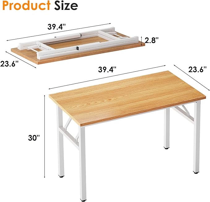 Need 39.4 inches Computer Desk for Small Space Small Folding Table Small Writing Desk Compact Desk Foldable Desk with BIFMA Certification, No Install Needed, Teak and White - LeafyLoom