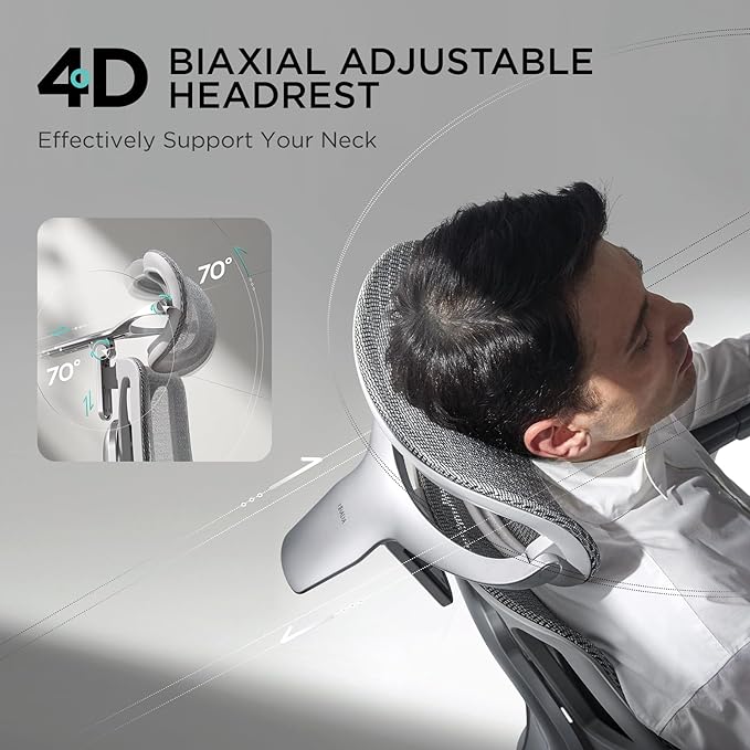 Hbada E3 Ergonomic Office Chair, Big and Tall Office Chair - with 3-Zone Dynamic Lumbar Support, 4D Adjustable Headrest, 6D Adjustable Armrests, Swivel Computer Chair for Home Office, Grey - LeafyLoom