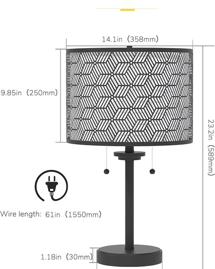 Inlight 23" High Double Shade Pull Chain Modern Table Lamp, Black Metal Frame and White Fabric Shade, Bulb Not Included, IN-0807-2-BK - LeafyLoom