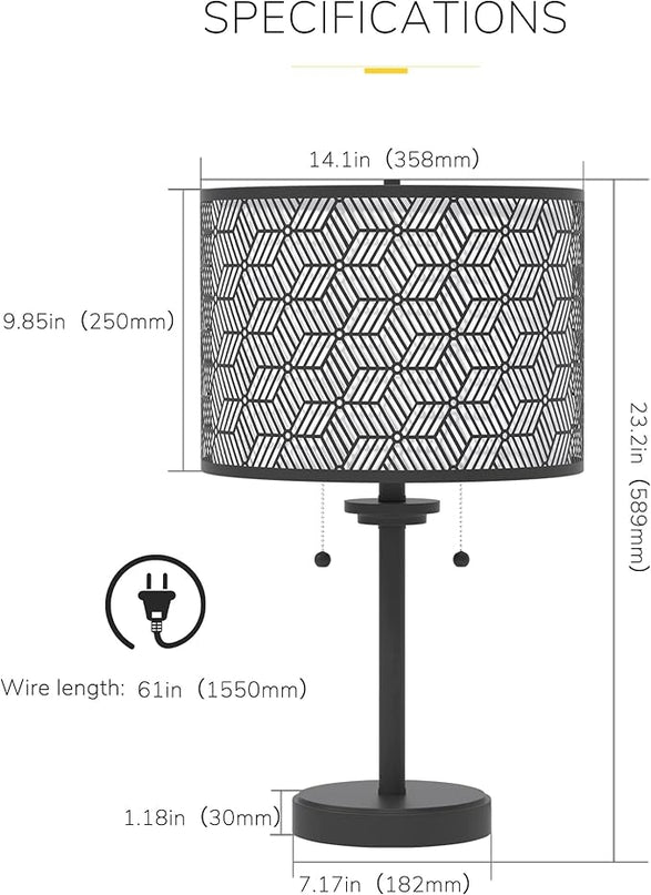 Inlight 23" High Double Shade Pull Chain Modern Table Lamp, Black Metal Frame and White Fabric Shade, Bulb Not Included, IN-0807-2-BK - LeafyLoom