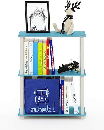 Furinno Turn-S-Tube 3-Tier Compact Multipurpose Shelf Display Rack with Square Tube, Light Blue/White - LeafyLoom