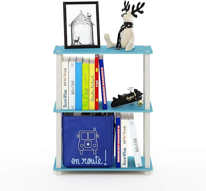 Furinno Turn-S-Tube 3-Tier Compact Multipurpose Shelf Display Rack with Square Tube, Light Blue/White - LeafyLoom