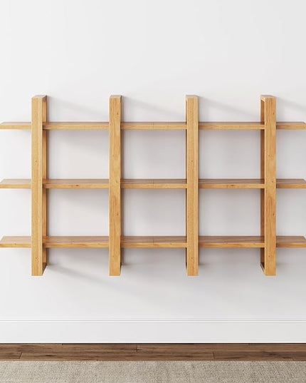 Nathan James Floating Wall Book Shelves, 3-Tier Display Shelf, Decorative Modular Shelf in Solid Wood for Bedroom, Nursery, Bathroom or Kitchen, Set of 2 - LeafyLoom