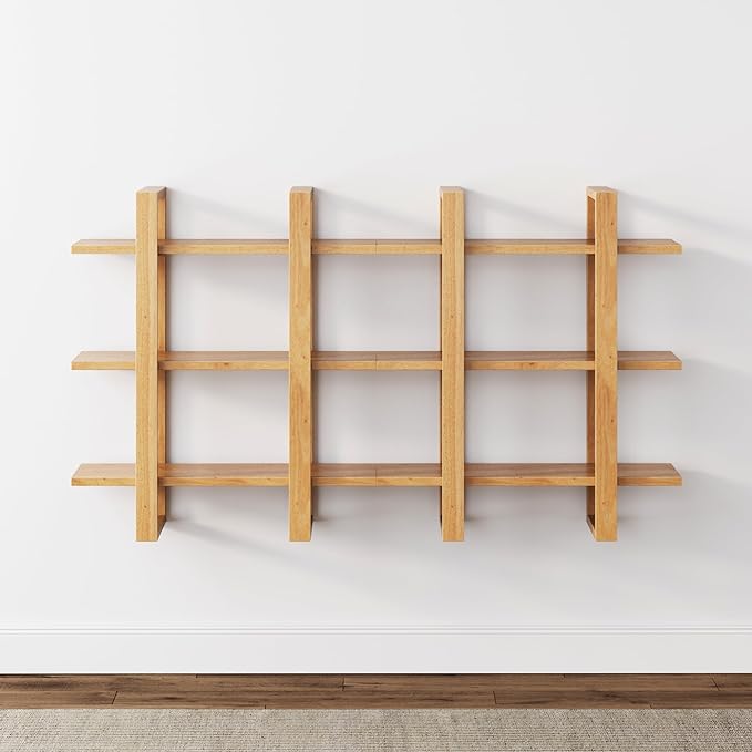 Nathan James Floating Wall Book Shelves, 3-Tier Display Shelf, Decorative Modular Shelf in Solid Wood for Bedroom, Nursery, Bathroom or Kitchen, Set of 2 - LeafyLoom