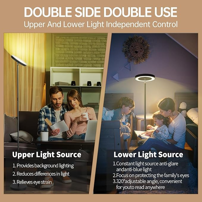 Floor Lamp, 36W/3000LM Super Bright LED Modern Tall Standing Lamp, 3 Color Temperatures Torchiere Sky Lamps, Dimmable Reading Light, Remote & Touch Control for Living Room, Bedroom, Office - LeafyLoom