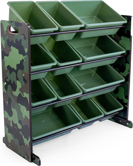 Humble Crew, Army Green Camo Hunter Toy Organizer with 12 Plastic Storage Bins - LeafyLoom