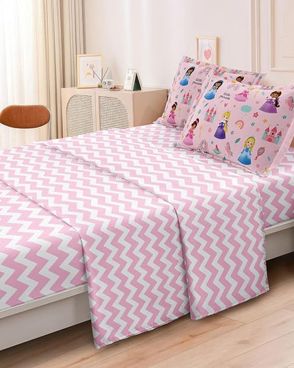 Kids Magical Princess Comforter Set Bed in a Bag Full Size- 5 Piece Soft Cute Castle Bedding Set for Girls (1 Comforter, 1 Flat Sheet, 1 Fitted Sheet, 2 Pillowcases), Pink - LeafyLoom