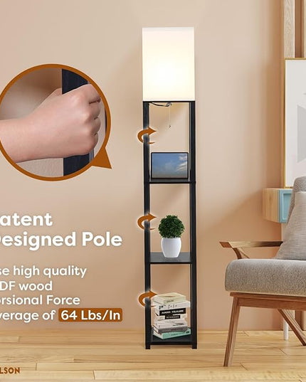 Lamptron 63" Standing Lamp,Lamp for Bedroom with Shelves and USB, USB-C & Power Outlets, Tall Lamp with Charging Station, lamps for living room,Sturdy Floor Lamp for Office (Black) - LeafyLoom