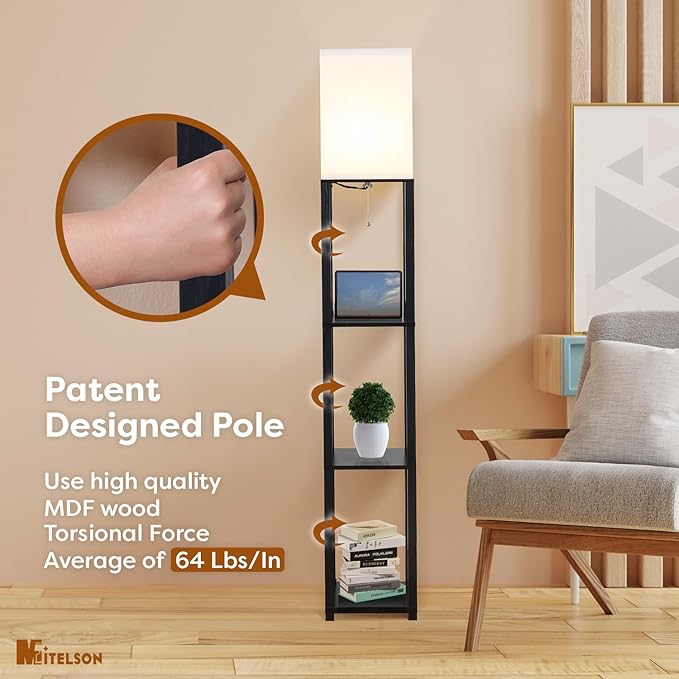 Lamptron 63" Standing Lamp,Lamp for Bedroom with Shelves and USB, USB-C & Power Outlets, Tall Lamp with Charging Station, lamps for living room,Sturdy Floor Lamp for Office (Black) - LeafyLoom