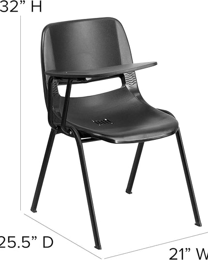 Flash Furniture HERCULES Black Ergonomic Shell Chair with Right Handed Flip-Up Tablet Arm - LeafyLoom