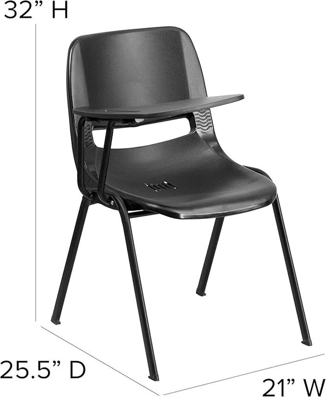Flash Furniture HERCULES Black Ergonomic Shell Chair with Right Handed Flip-Up Tablet Arm - LeafyLoom