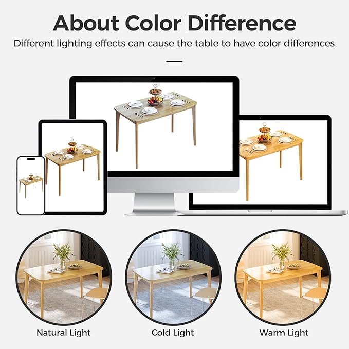 KKL Dining Table, 47“ Malaysian Oak Kitchen Table, Farmhouse Wood Dining Table for 2, Easy Assembly, Natural - LeafyLoom