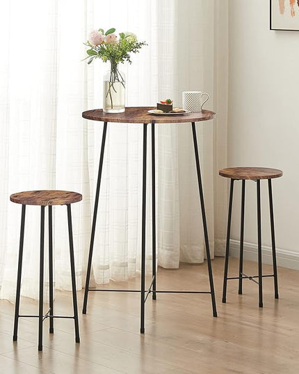 VECELO 23.6" Bar, Modern Bistro Pub Dining Room Furniture, Counter Height Wood Top for Breakfast Dinner Nap Conference, Easy Assembly,Brown, Round Table - LeafyLoom