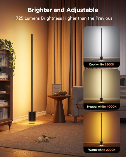 Govee Floor Lamp 2 with Matter, RGBIC Warm Cool White LED Floor Lamp Works with Alexa, 1725lm Corner Floor Lamp with Music Sync, Scene Modes, Smart Floor Lamp for Bedroom, Living Room, Studio, Black - LeafyLoom