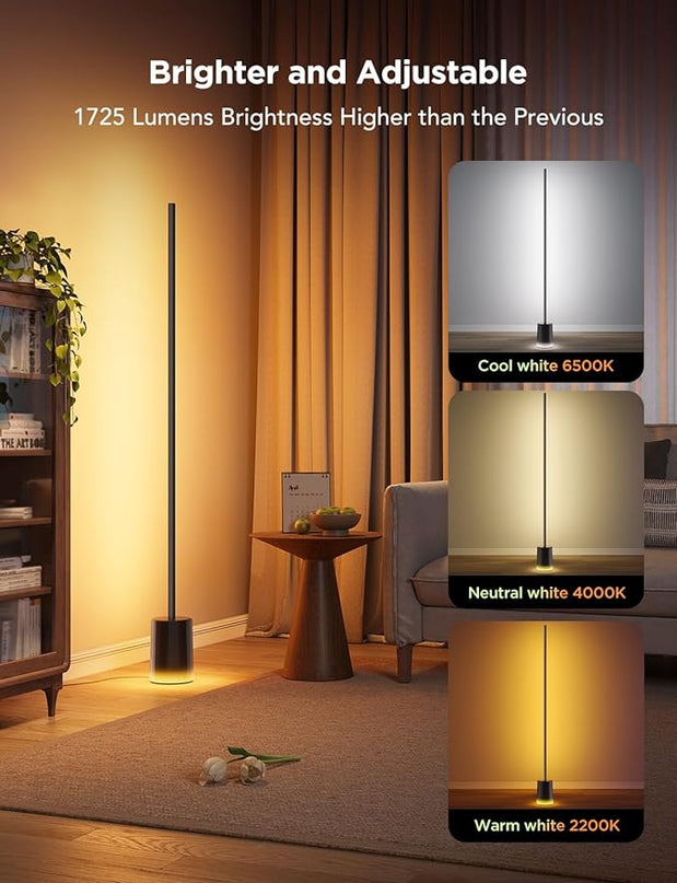 Govee Floor Lamp 2 with Matter, RGBIC Warm Cool White LED Floor Lamp Works with Alexa, 1725lm Corner Floor Lamp with Music Sync, Scene Modes, Smart Floor Lamp for Bedroom, Living Room, Studio, Black - LeafyLoom