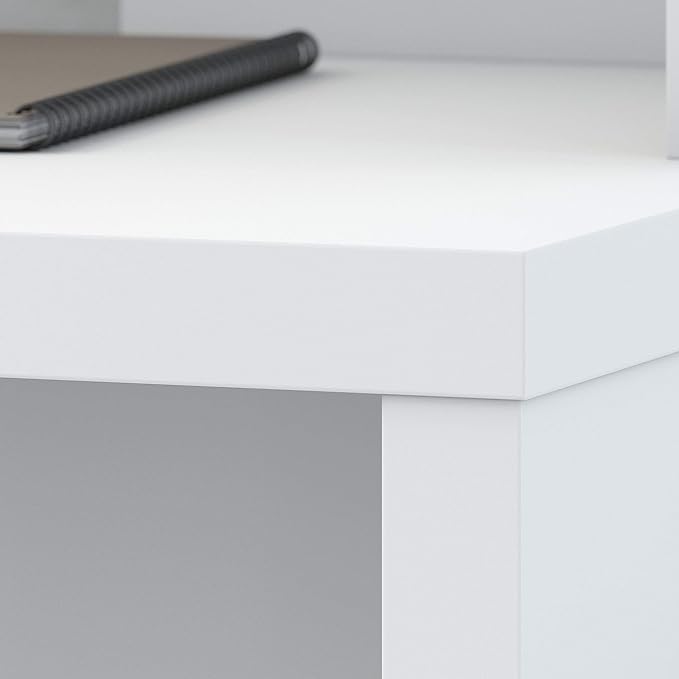 Bush Business Furniture Echo L Shaped Bow Front Desk in Pure White - LeafyLoom