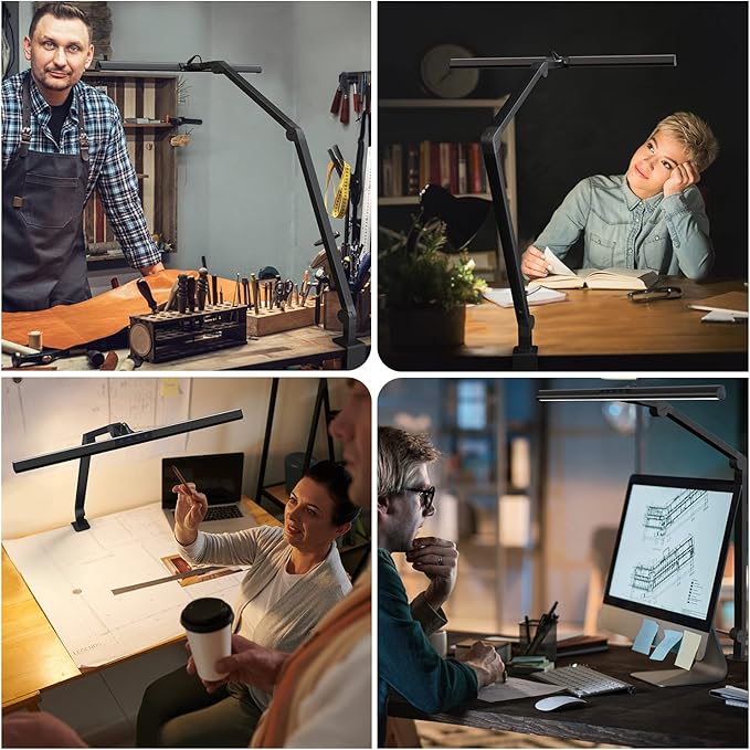 KableRika LED Desk Lamp with Clamp, 17W Super Bright Architect Swing Arm Desk Light for Home Office, Eye-Caring Task Table Lamp, Dimmable&6 Color Modes, Great Range of Motion for Office Lighting - LeafyLoom