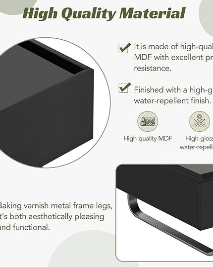 Lift Top Coffee Table, 45 Inch Contemporary Center Table with Drawer and Metal Frame Legs, High-Gloss Surface Coffee Tables for Living Room, Black - LeafyLoom