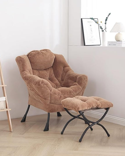 Cozy Lazy Chair and Ottoman, Large Contemporary Accent Lounge Chair Set, Leisure Upholstered Reading Armchair for Bedroom, Living Room, Dorm Rooms, Office - LeafyLoom