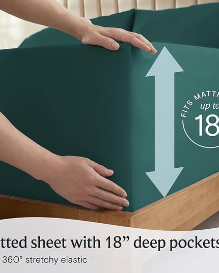 LuxClub 4 PC Sheet Bed Sheets Deep Pockets 18" Eco Friendly Wrinkle Free-Kids-Fitted Sheets Machine Washable Hotel Bedding Silky Soft - Emerald Twin XL - LeafyLoom