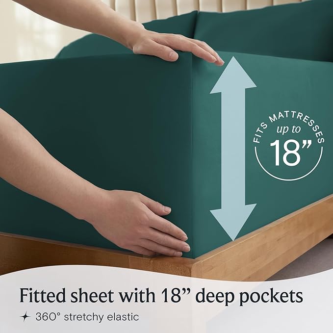 LuxClub 4 PC Sheet Bed Sheets Deep Pockets 18" Eco Friendly Wrinkle Free-Kids-Fitted Sheets Machine Washable Hotel Bedding Silky Soft - Emerald Twin XL - LeafyLoom