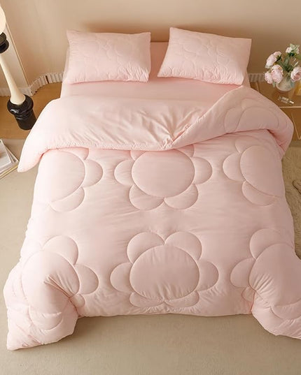 Pink Flower Comforter California King Pink Sunflower Print Bed Cal King Comforter Set 3 PCs Dark Pink Floral Comforter Set for Women Girls Bedroom Decor All Season Hotel Quality Comforter - LeafyLoom