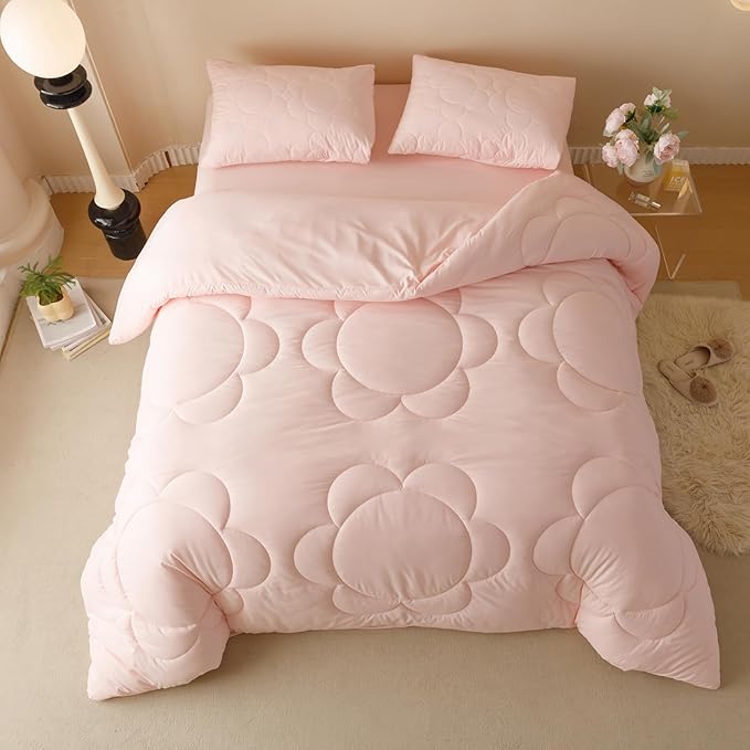 Pink Flower Comforter California King Pink Sunflower Print Bed Cal King Comforter Set 3 PCs Dark Pink Floral Comforter Set for Women Girls Bedroom Decor All Season Hotel Quality Comforter - LeafyLoom