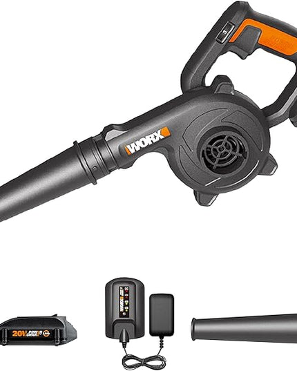 WORX 20V Cordless Jobsite Blower WX094L Compact Leaf Blower for Jobsite Garage Yards，2.0Ah Battery & Charger Included - LeafyLoom