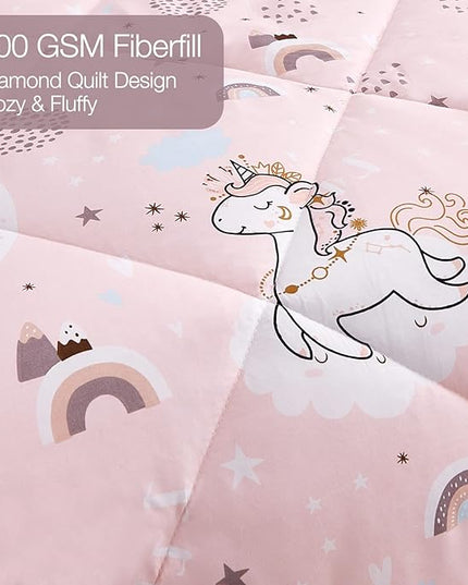 JSD Pink Unicorn Kids Comforter Set for Girls, 2 Pieces Twin Microfiber Comforter with Pillow Sham, Soft Comfortable Machine Washable - LeafyLoom