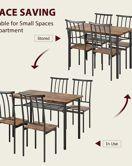 IDEALHOUSE Dining Table Set for 4, Kitchen Table and Chairs for 4 with Wine Rack, Sturdy Rectangular Kitchen Table Set, Dining Room Table Set for Small Space, Apartment, Dinner, Retro Brown - LeafyLoom