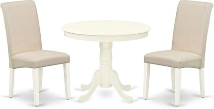 East West Furniture ANBA3-LWH-01 3 Piece Dinette Set for Small Spaces Contains a Round Kitchen Table with Pedestal and 2 Cream Linen Fabric Parson Dining Chairs, 36x36 Inch - LeafyLoom