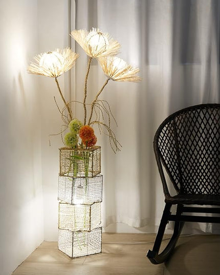 Modern Decorative Rattan Floor Lamp: Pastoral Hand-Woven Flower Night Light - Creative Standing Smart Corner Lamp for Reading Living Room Bedroom Tea Room Club Office Sofa Side - LeafyLoom