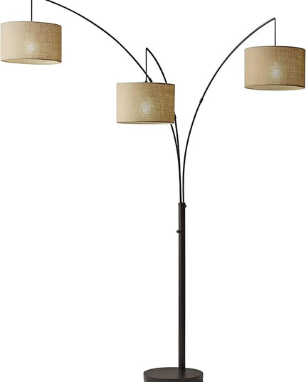 Adesso 4238-26 Trinity Arc Floor Lamp Antique Bronze FinisH, Beige Burlap . Home Decor Lamps and Light Fixtures, 82",3 Arm - LeafyLoom