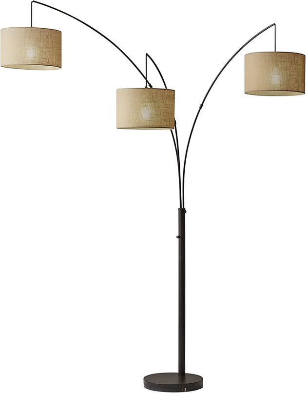 Adesso 4238-26 Trinity Arc Floor Lamp Antique Bronze FinisH, Beige Burlap . Home Decor Lamps and Light Fixtures, 82",3 Arm - LeafyLoom