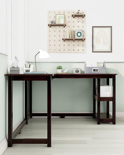 Max & Lily Solid Wood Corner Desk, 55 x 55 Inches, Espresso - LeafyLoom
