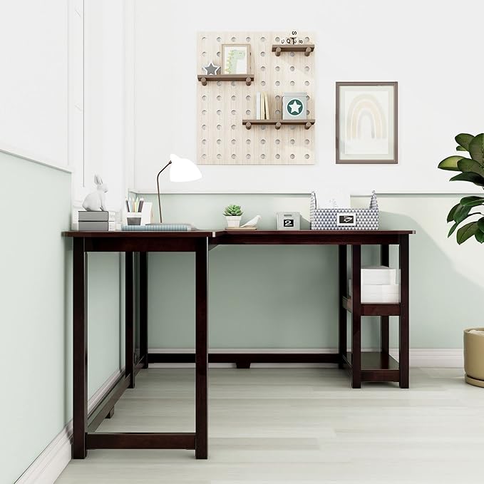 Max & Lily Solid Wood Corner Desk, 55 x 55 Inches, Espresso - LeafyLoom