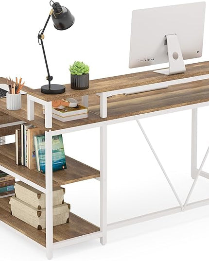 Reversible L-Shaped Computer Desk with hutch & Shelf,white - LeafyLoom