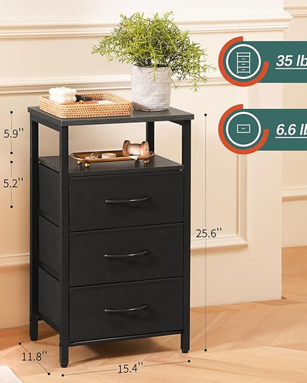 Yoobure Night Stand with Charging Station, 20 Colors LED Nightstand with USB Ports and Outlets, End Table with 3 Fabric Drawers and Storage Shelf, Bedside Tables Small Dresser for Small Space, Grey - LeafyLoom