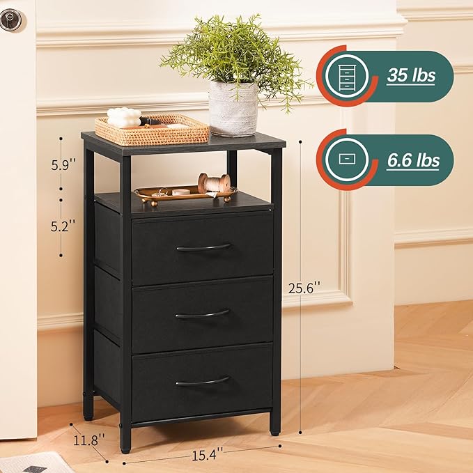 Yoobure Night Stand with Charging Station, 20 Colors LED Nightstand with USB Ports and Outlets, End Table with 3 Fabric Drawers and Storage Shelf, Bedside Tables Small Dresser for Small Space, Grey - LeafyLoom