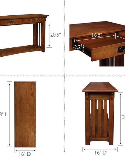 Leick Home 82262 Mission Mantel Height Bookcase with Slatted Sides and Top Drawer, Made with Wood & 8233 Mission Impeccable Two Drawer Hall Console Table with Shelf, 48 in x 16 in x 30 in - LeafyLoom