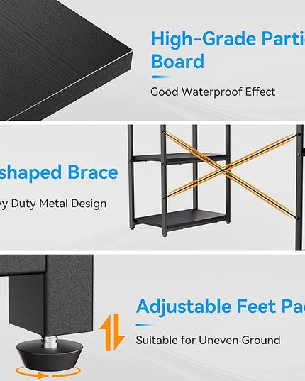 63-Inch Home Office Desk with Storage Shelves, Gaming Computer Desk with Monitor Stand and Printer Shelf for Study, Writing, PC Work - LeafyLoom