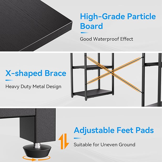63-Inch Home Office Desk with Storage Shelves, Gaming Computer Desk with Monitor Stand and Printer Shelf for Study, Writing, PC Work - LeafyLoom