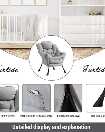 Lazy Chair with Ottoman, Modern Chair with Folding Footrest, Lounge Accent Chair, Comfortable Reading Chair (Peach Light Grey) - LeafyLoom